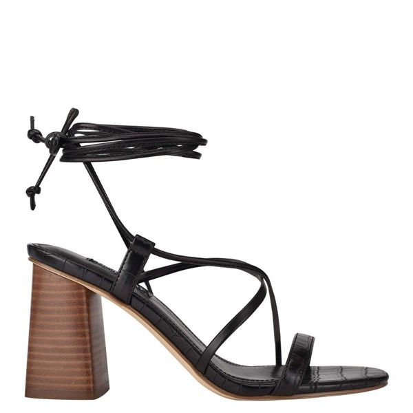 Nine West Young Ankle Wrap Black Heeled Sandals | South Africa 19N67-6L87